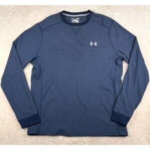 Under Armour Shirt Mens L Blue Waffle Knit Thermal Long Sleeve ColdGear Tee Top